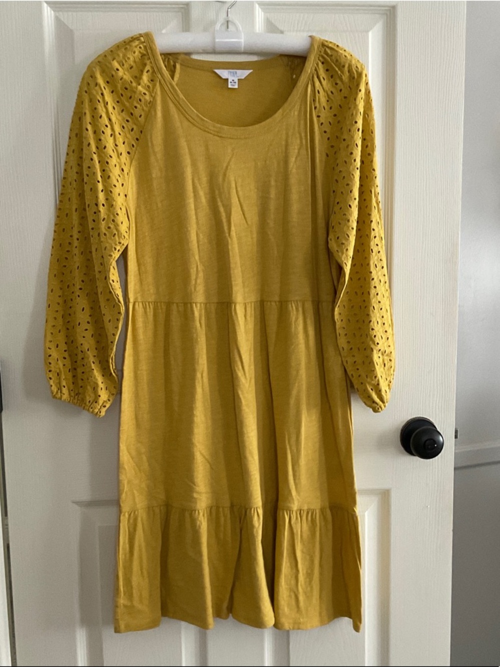 Time and Tru Mustard Yellow Eyelet Sleeve Midi Dress